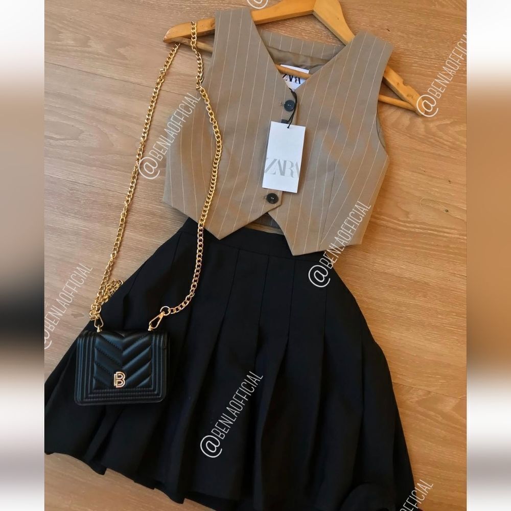 ZARA VEST PINSTRIPE CROP VEST